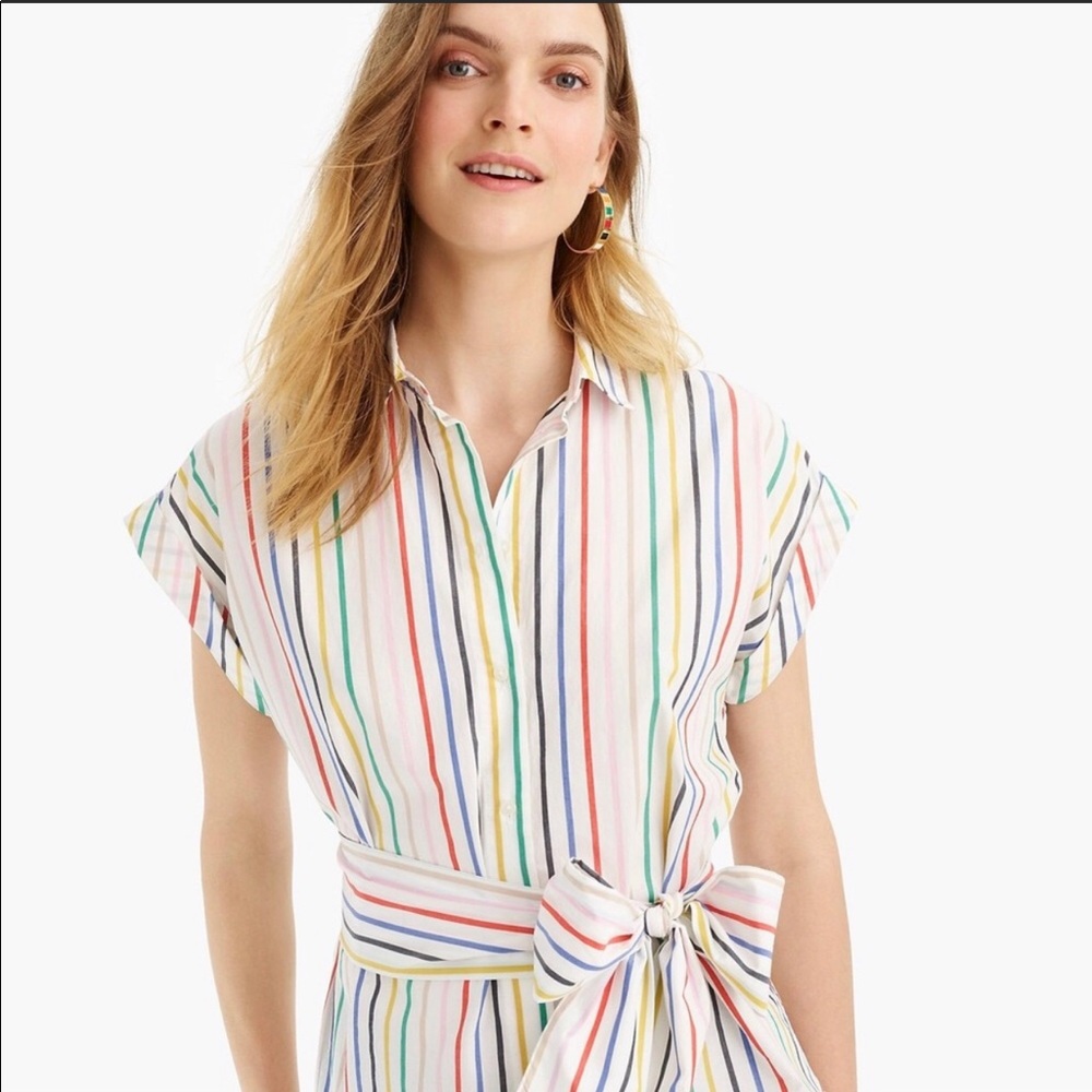 J Crew Rainbow Stripe Short Sleeve Bow Top sz. S